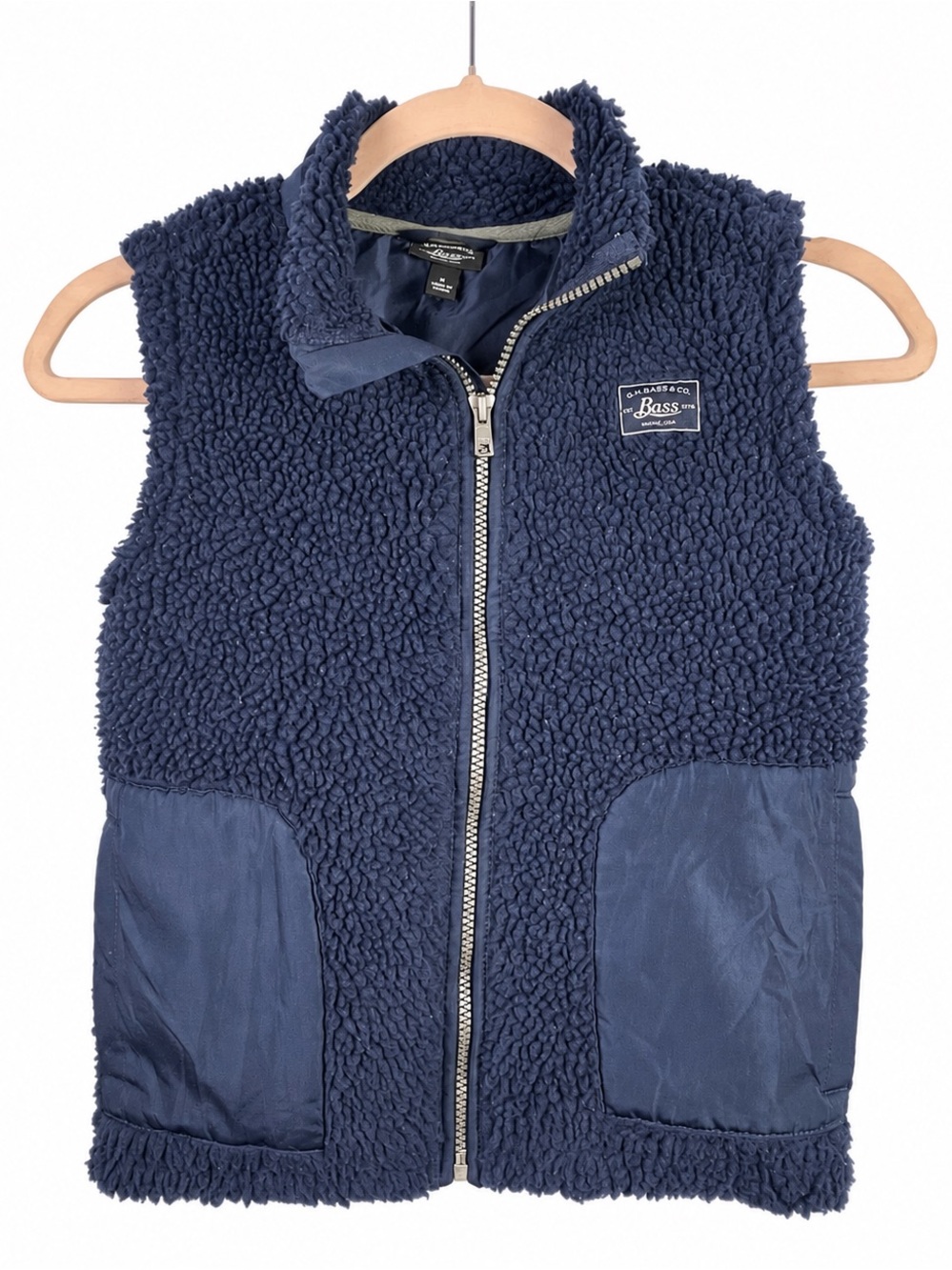 Bass Kids Navy Fleece Sherpa Vest Medium Unisex Cozy Layering Vest Fall